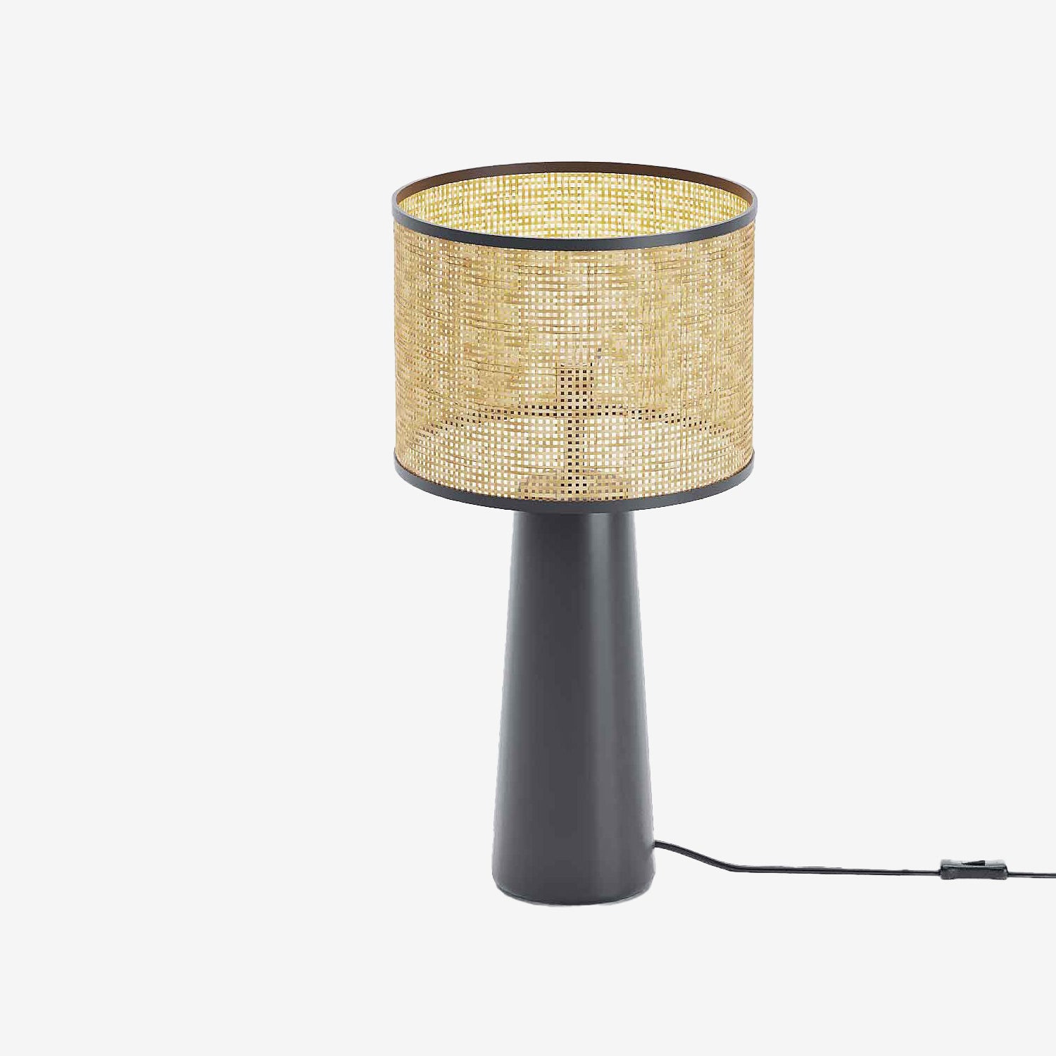 Lampe à poser en céramique noire et rotin Van Gogh