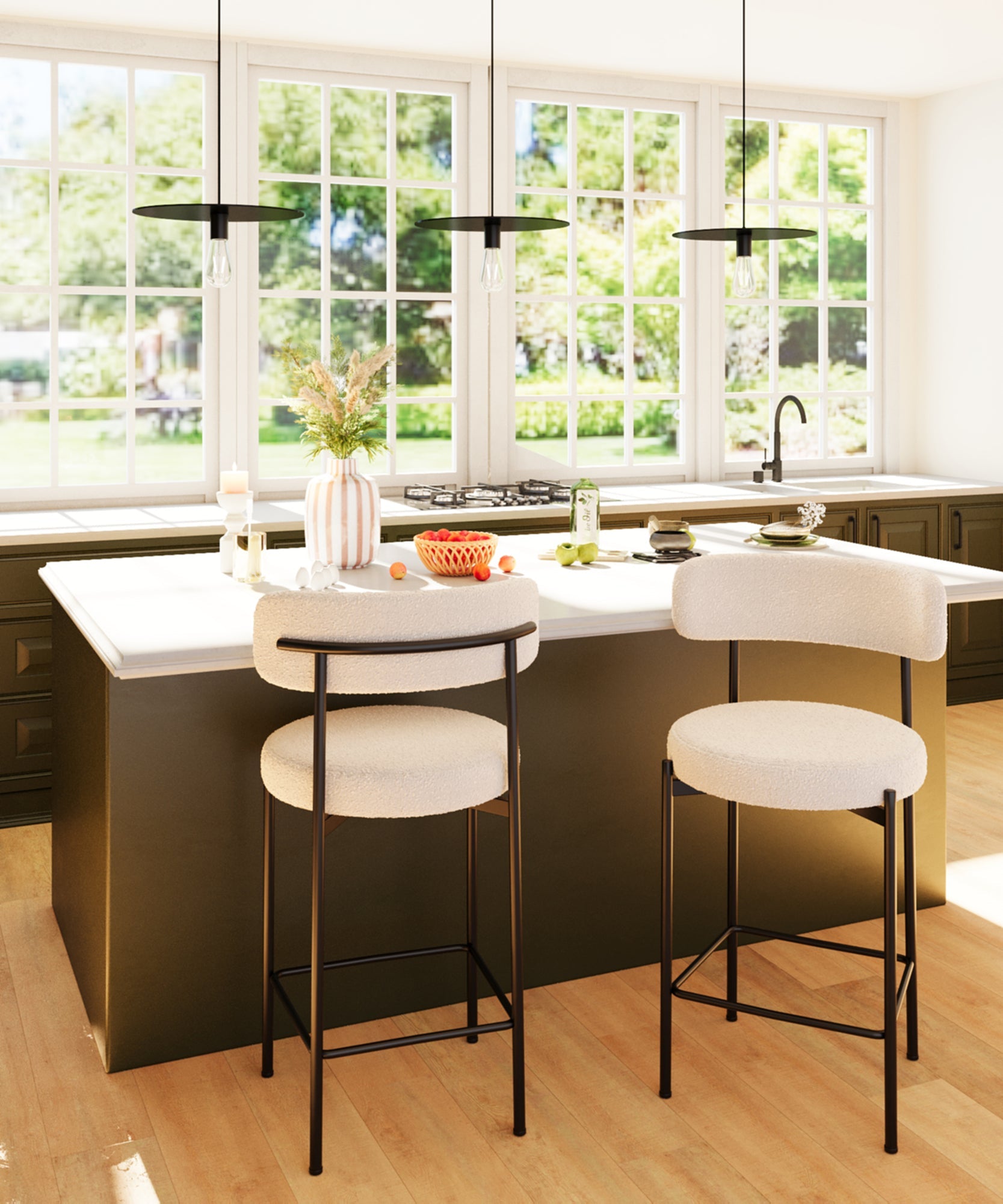 Lot de 2 tabourets de bar bouclette blanche Agathe