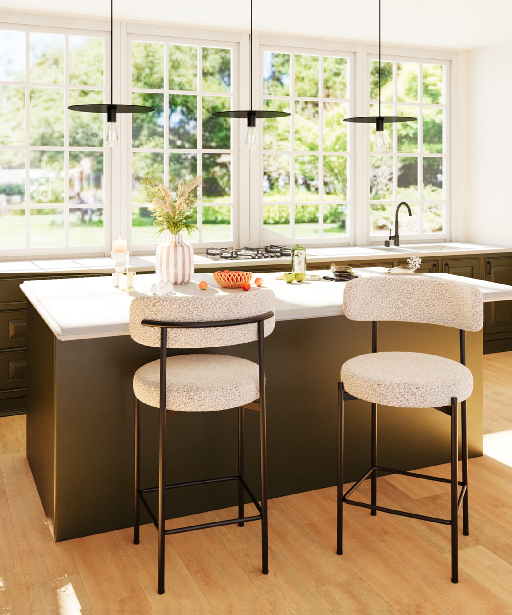 Lot de 2 tabourets de bar bouclette grise & blanche Agathe