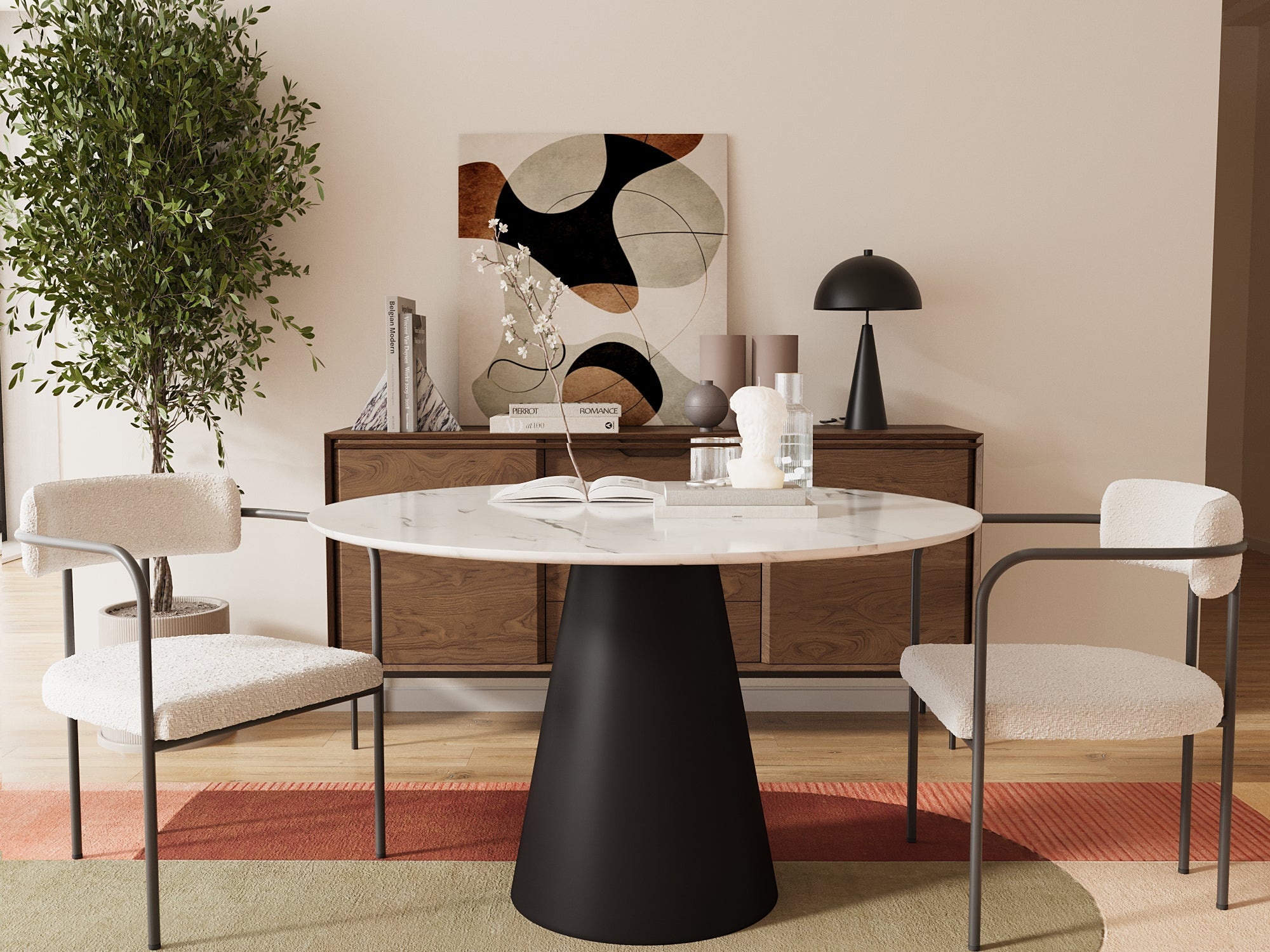 Chaise de salle à manger tapissée avec accoudoirs, bouclette gris-crème Barbara