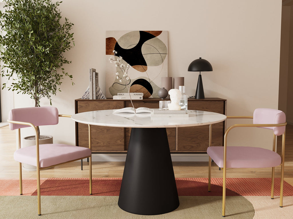 Chaise de salle à manger tapissée avec accoudoirs velours rose clair Barbara