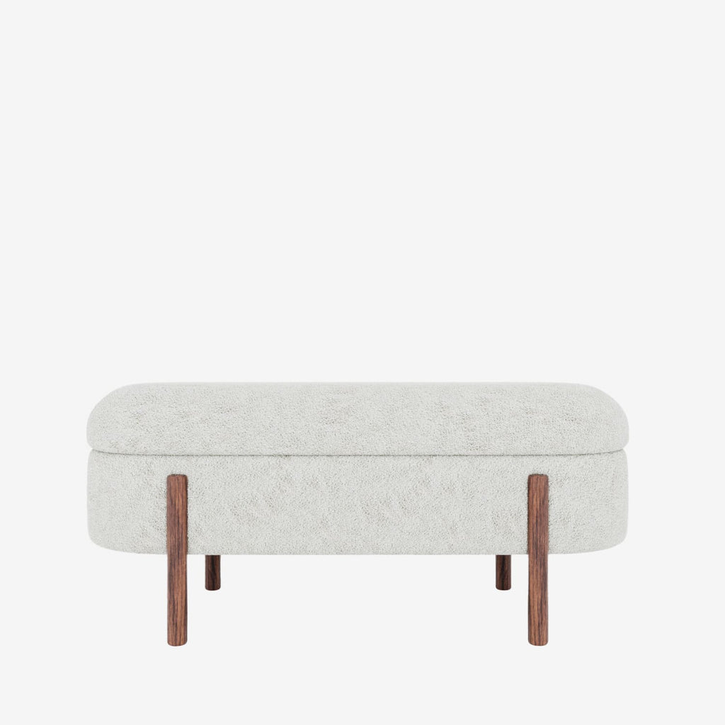 Marianne – Banc coffre de rangement en tissu bouclé crème