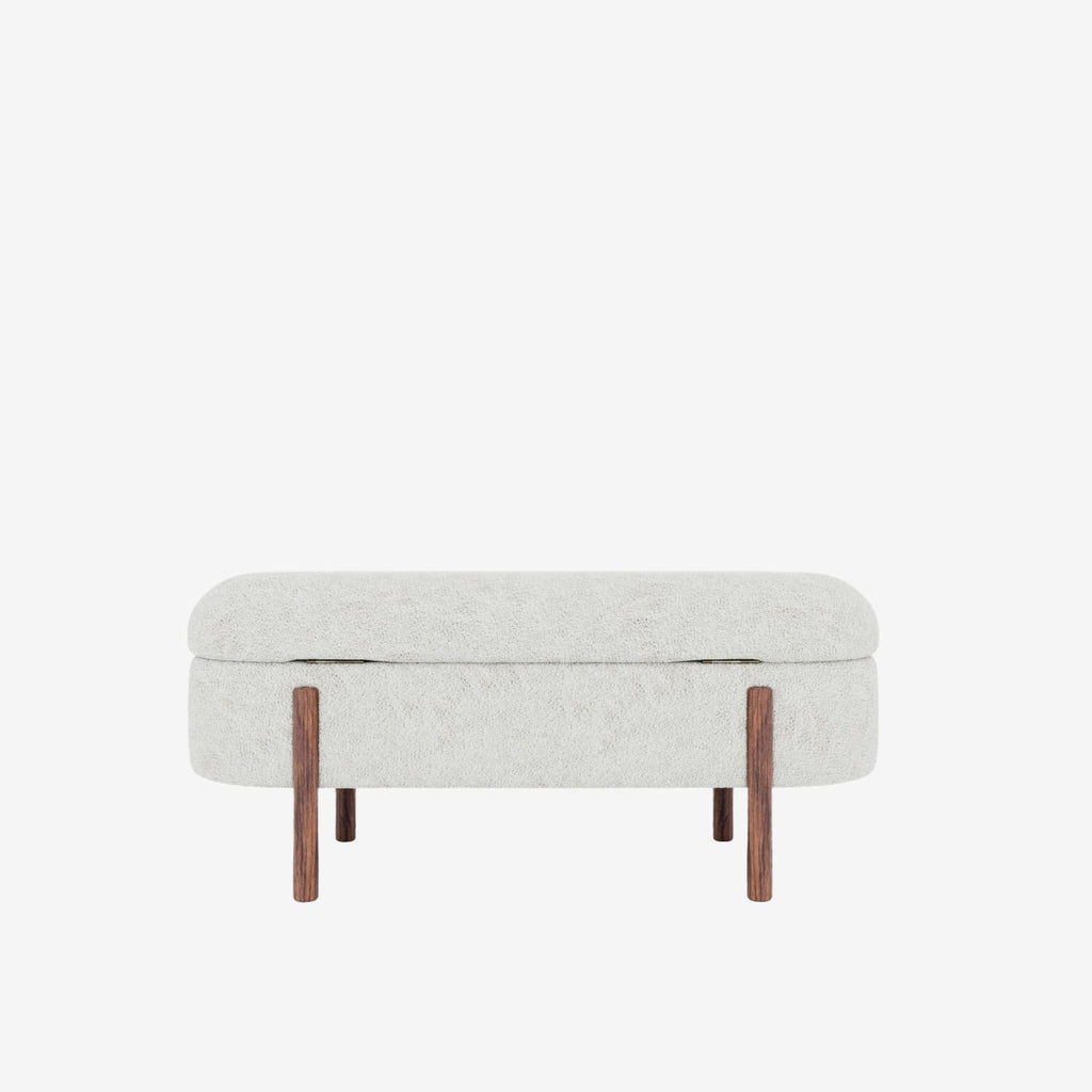 Marianne – Banc coffre de rangement en tissu bouclé crème