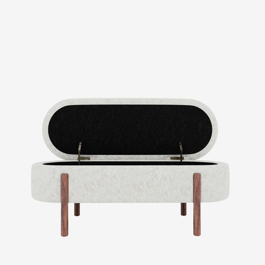 Marianne – Banc coffre de rangement en tissu bouclé crème