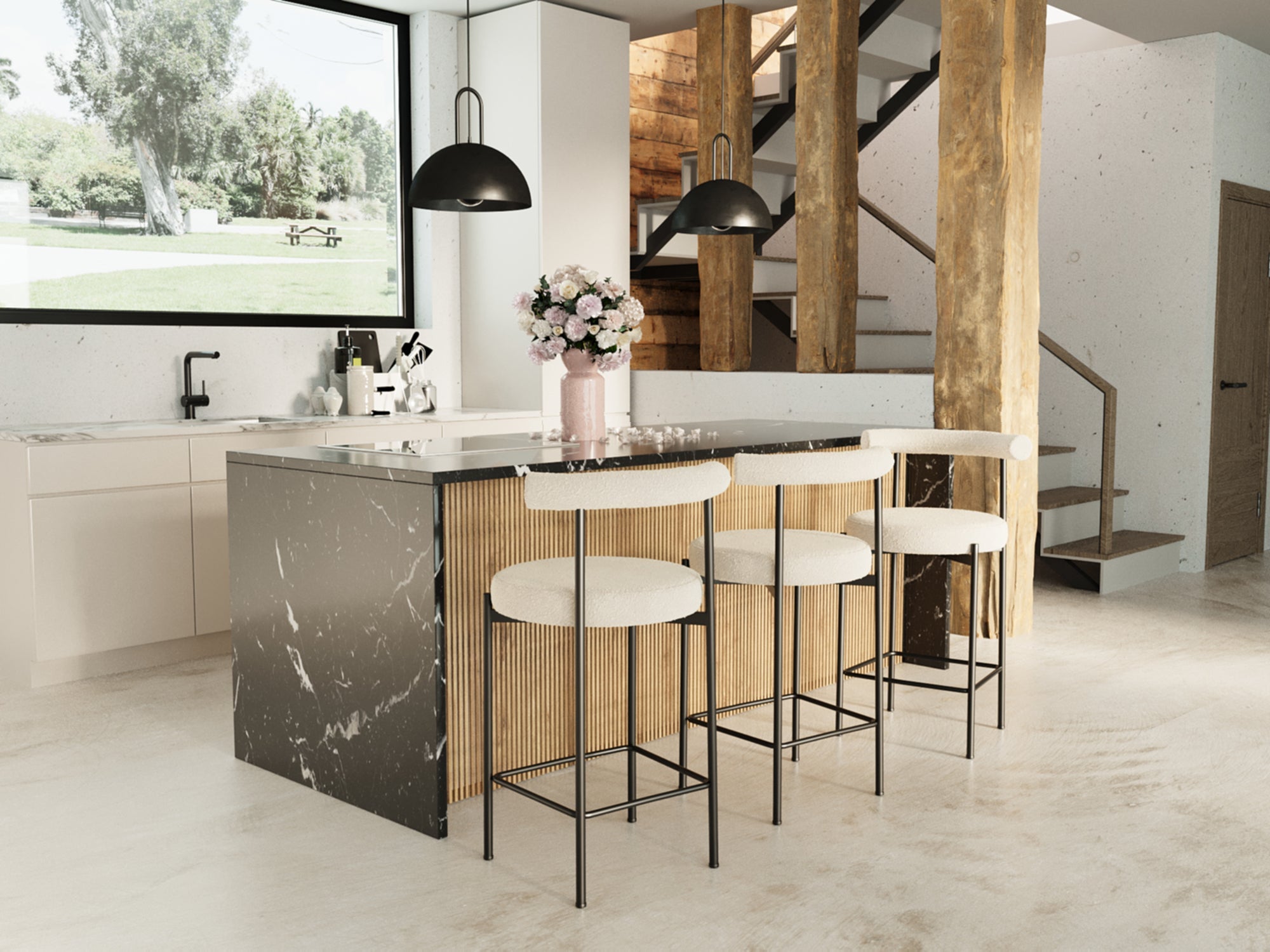 Lot de 2 chaises de bar bouclette blanche Charlotte
