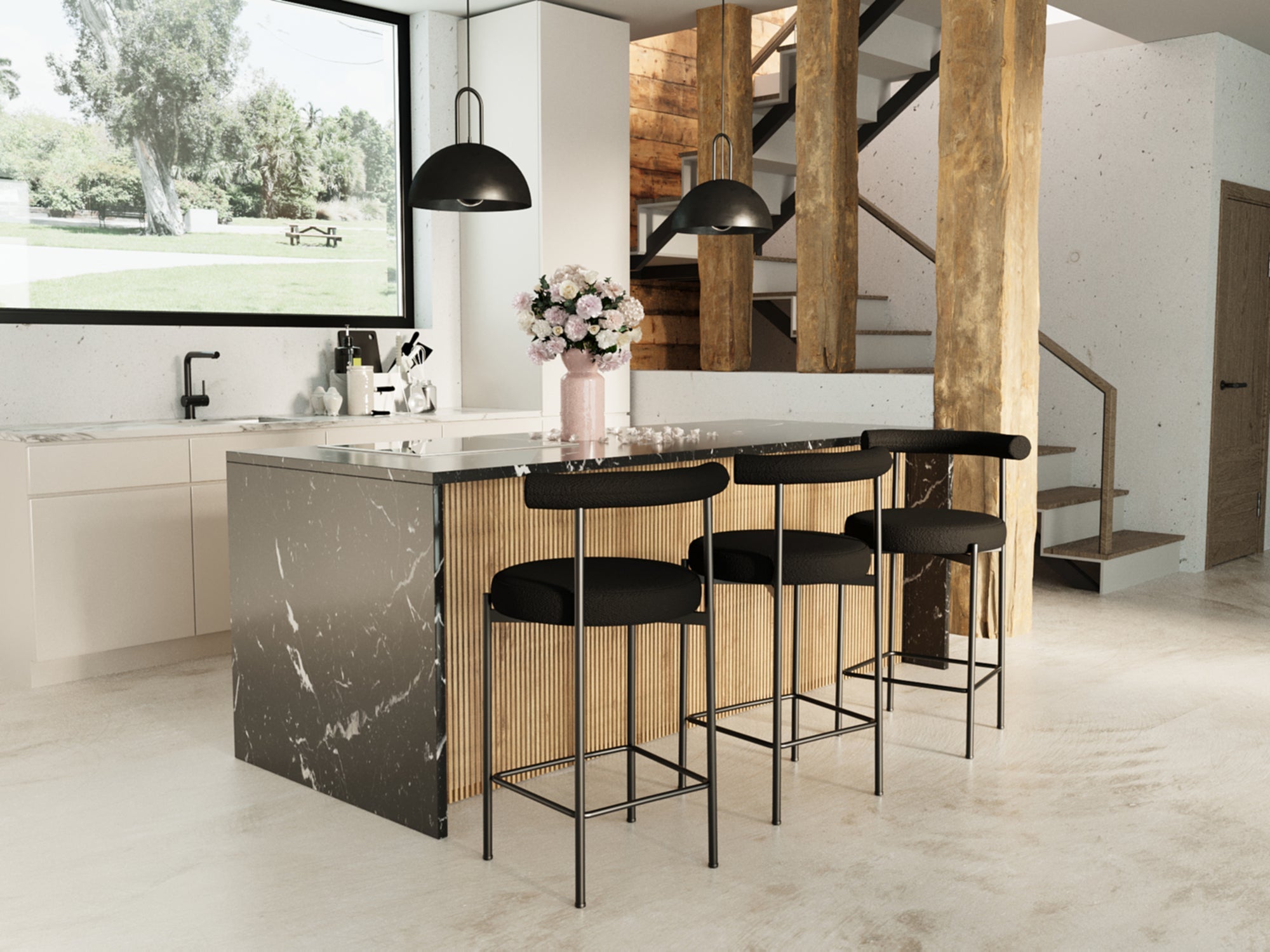 Lot de 2 chaises de bar bouclette grise anthracite  Charlotte