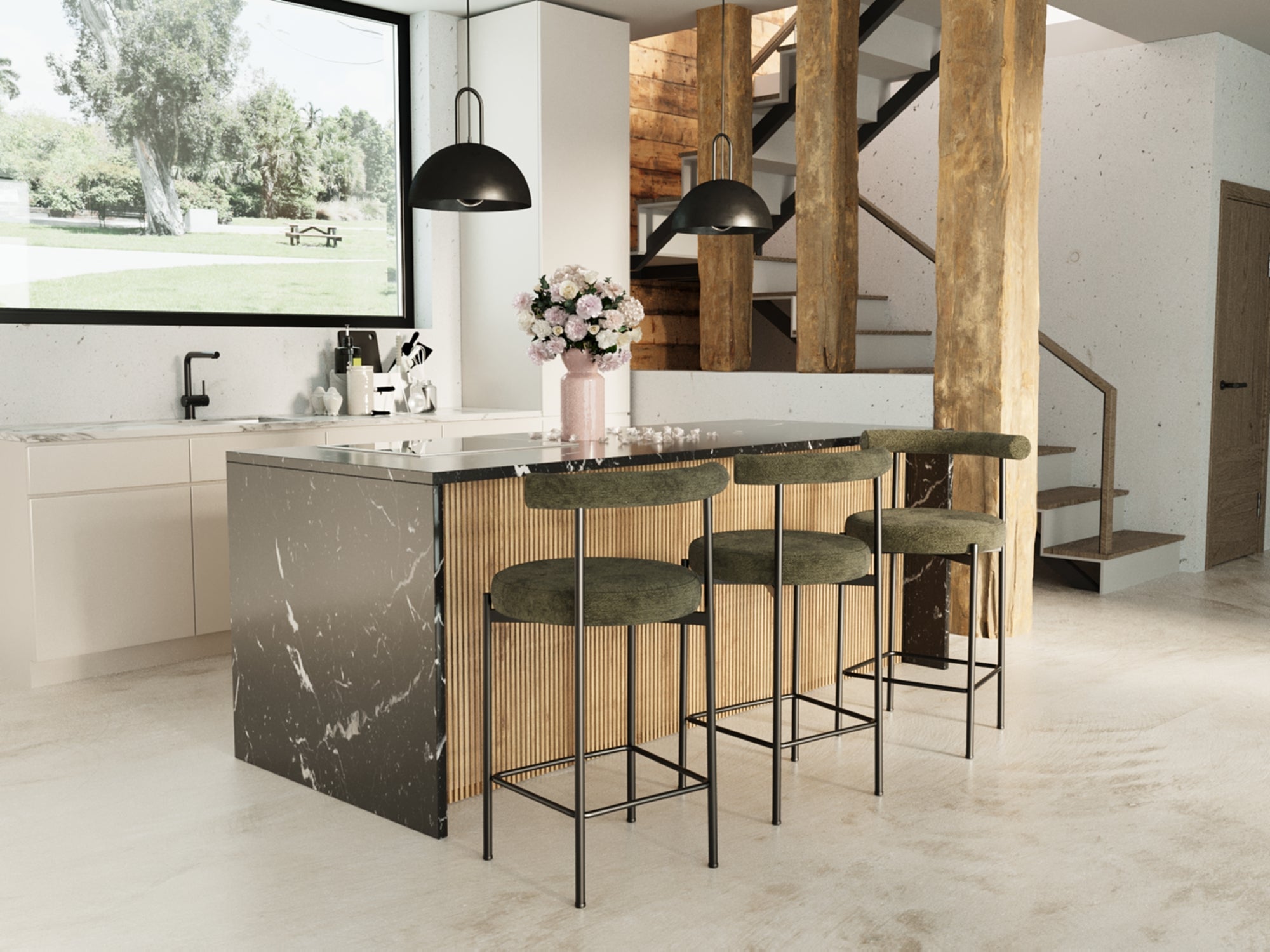 Lot de 2 chaises de bar  velours vert  Charlotte