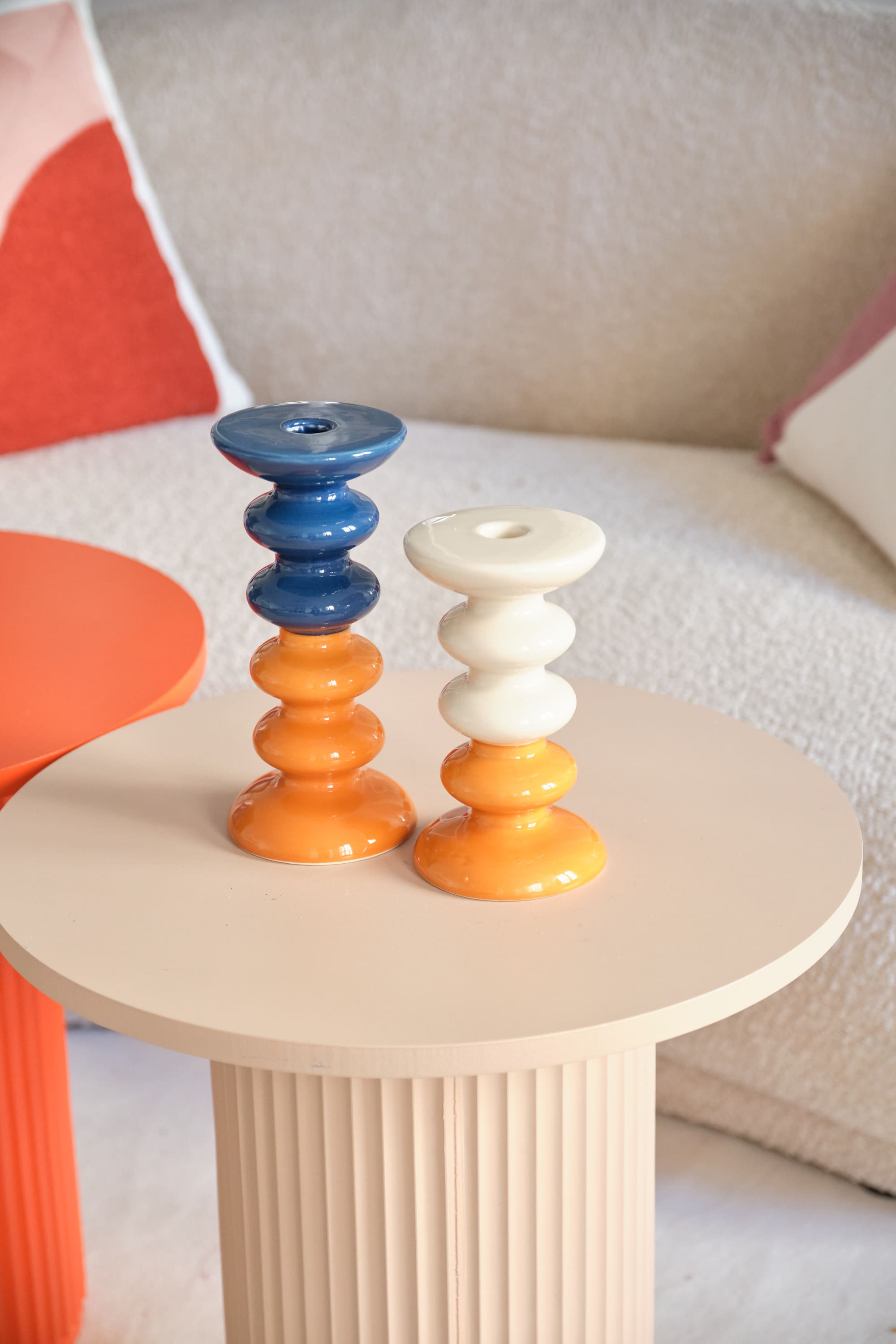 Chelsea - Set de 2 bougeoirs verticaux céramique bicolore