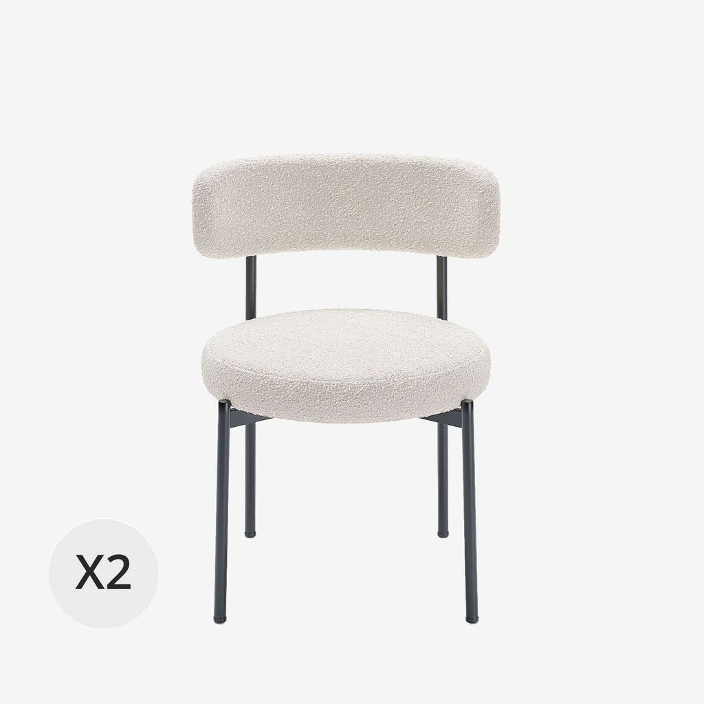 Lot de 2 chaises de table bouclette blanche Scarlett