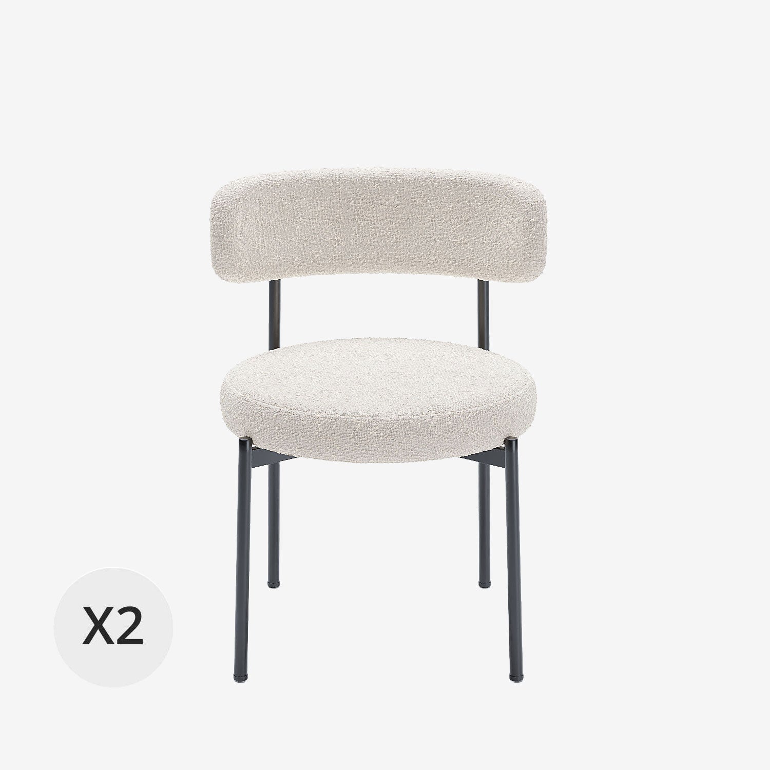 Lot de 2 chaises de table bouclette blanche Scarlett