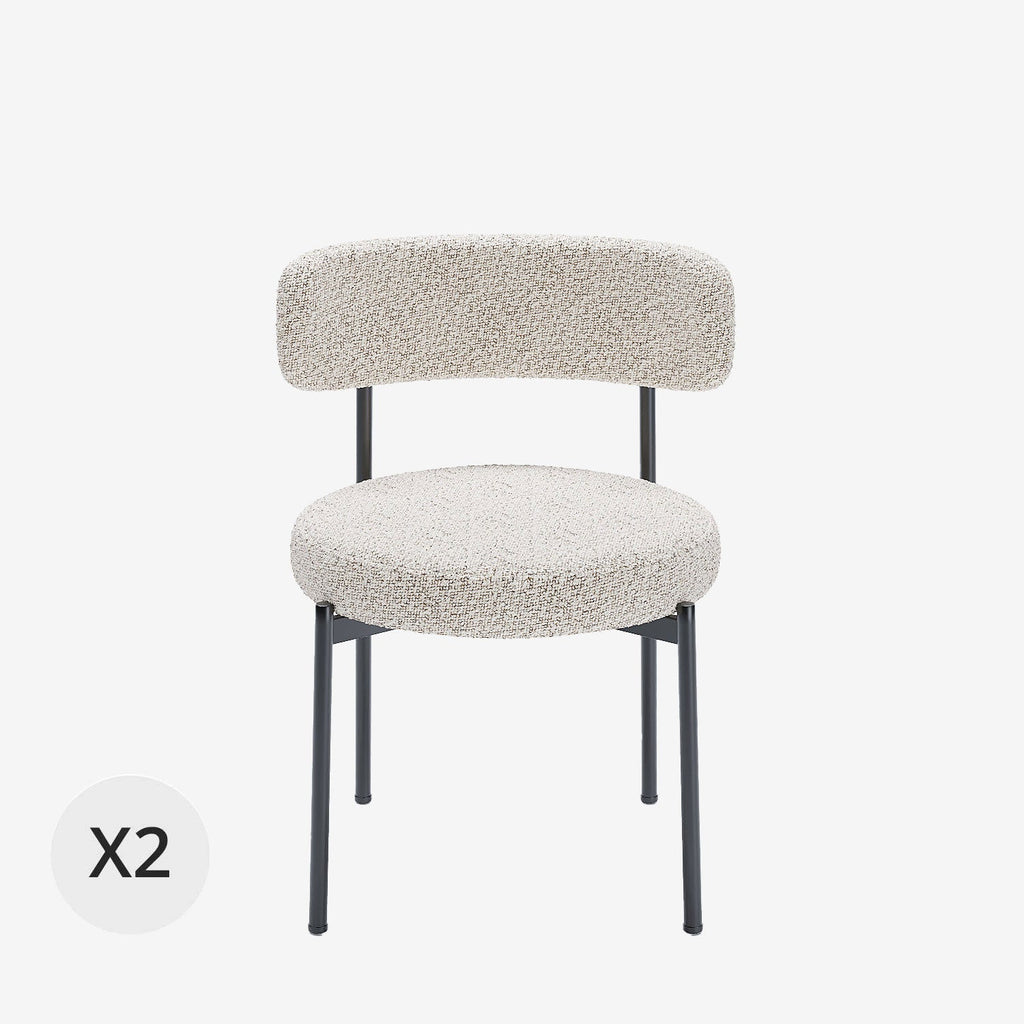 Lot de 2 chaises de table bouclette grise et blanche Scarlett