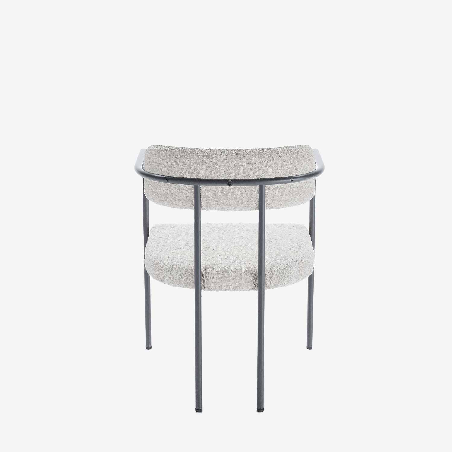 Chaise de salle à manger tapissée avec accoudoirs, bouclette gris-crème Barbara