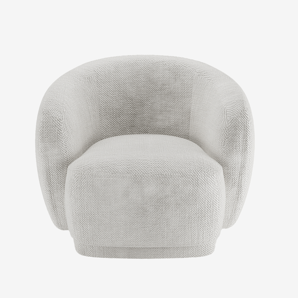 Fauteuil design demi-tonneau tissu chenille blanc Victoria