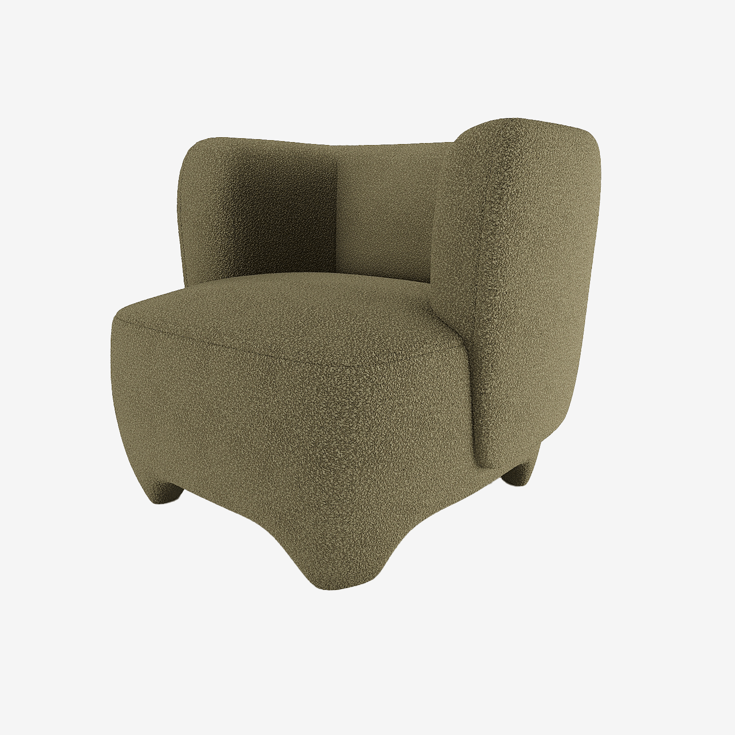Fauteuil en laine bouclée vert kaki