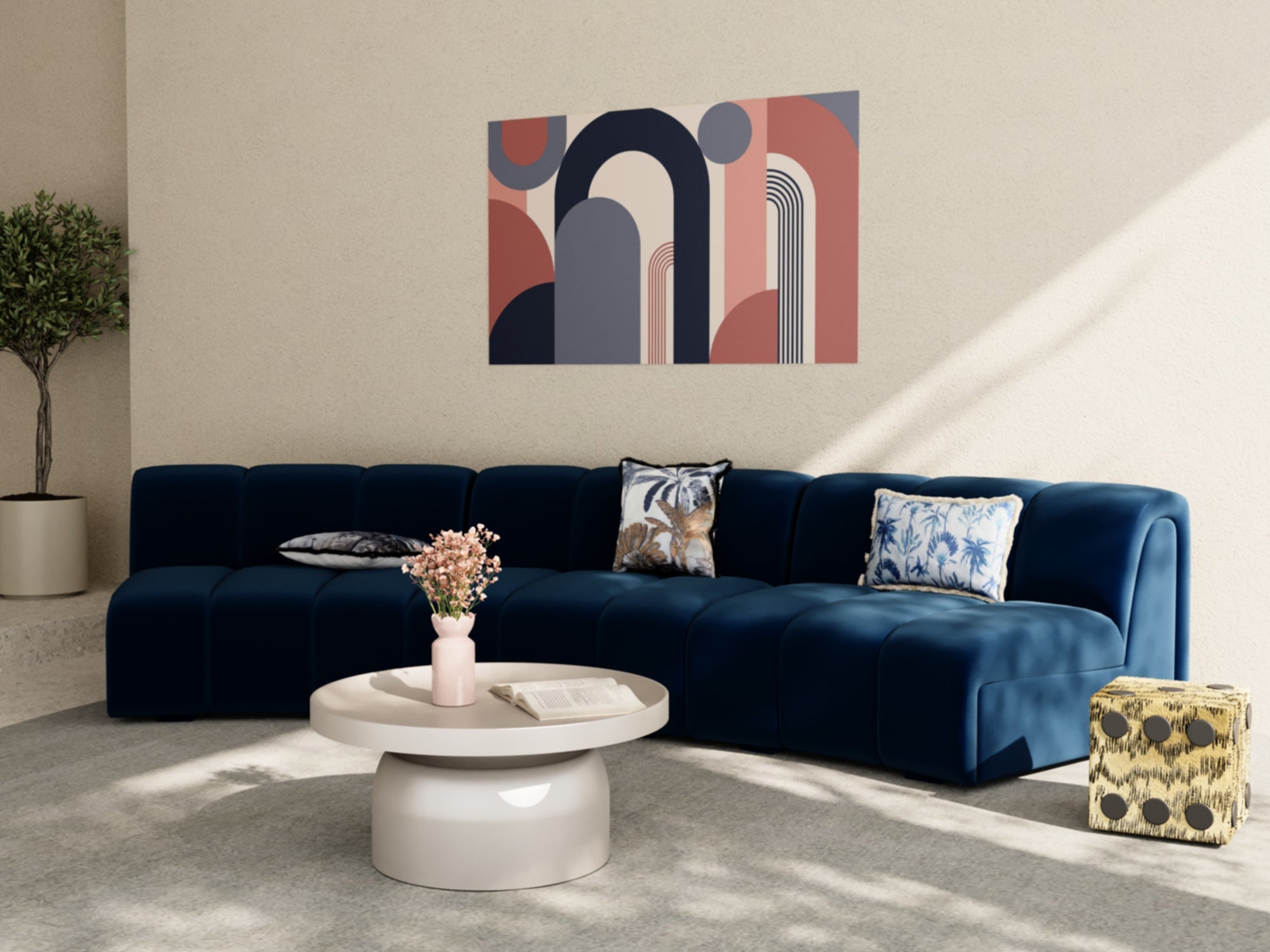 Canapé modulable en velours bleu marine Hélène
