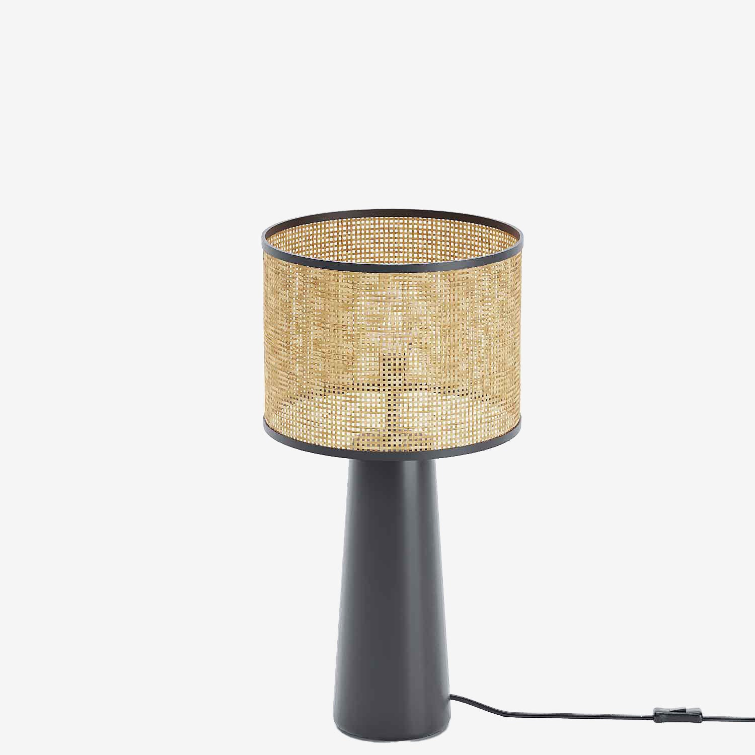 Lampe à poser en céramique noire et rotin Van Gogh