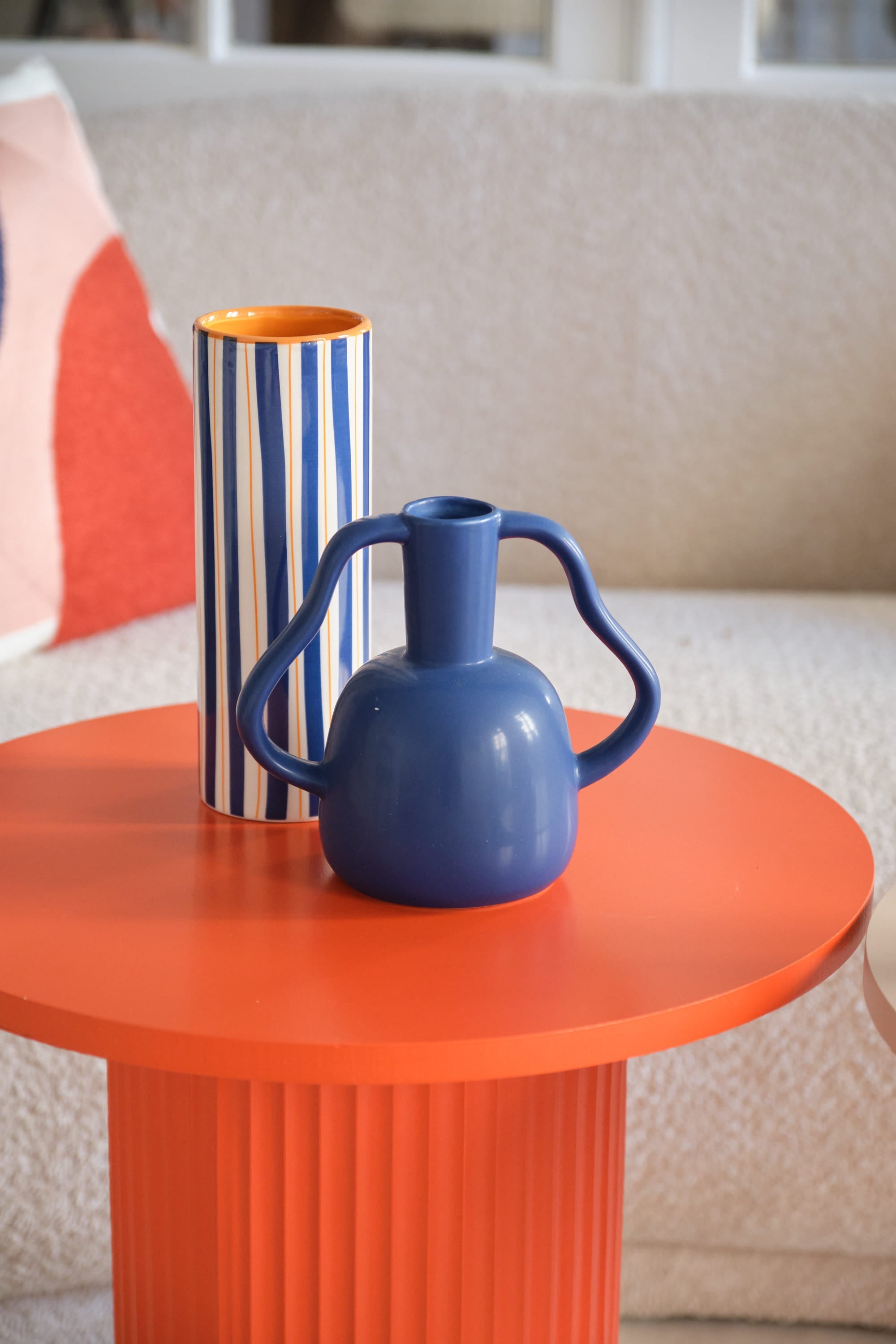 Vase cylindrique à rayures bleu, Orlando - grand modèle
