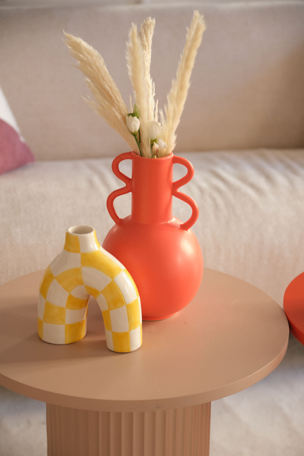 Phoenix - Vase art moderne à damier jaune