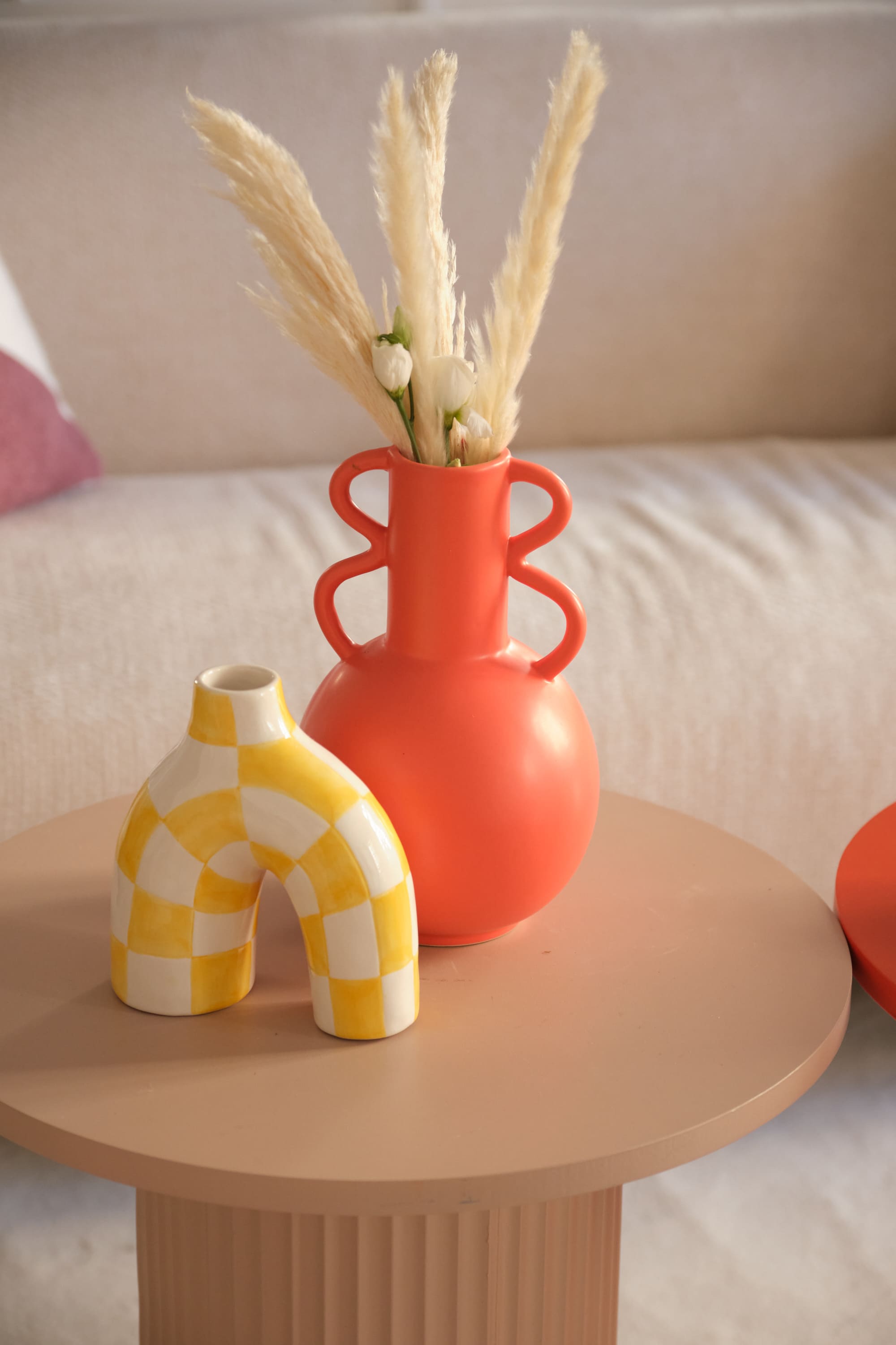 Phoenix - Vase art moderne à damier jaune