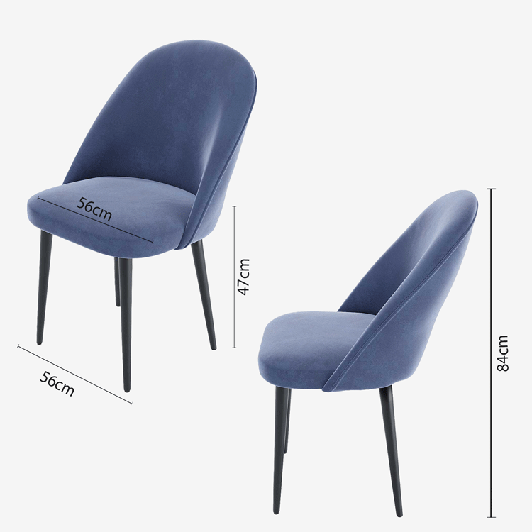 Lot de 2 chaises en velours bleu & métal noir Nina