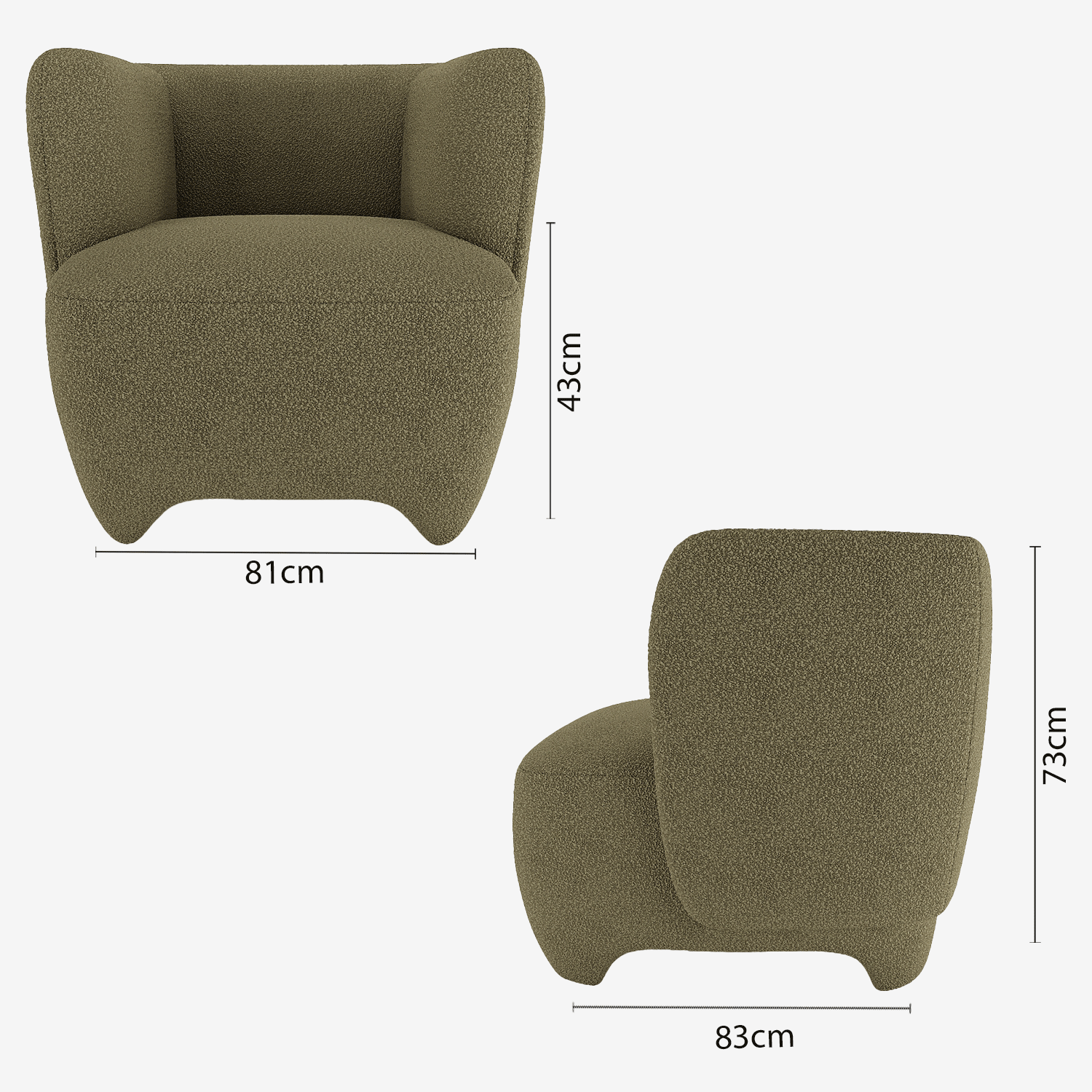 Fauteuil en laine bouclée vert kaki