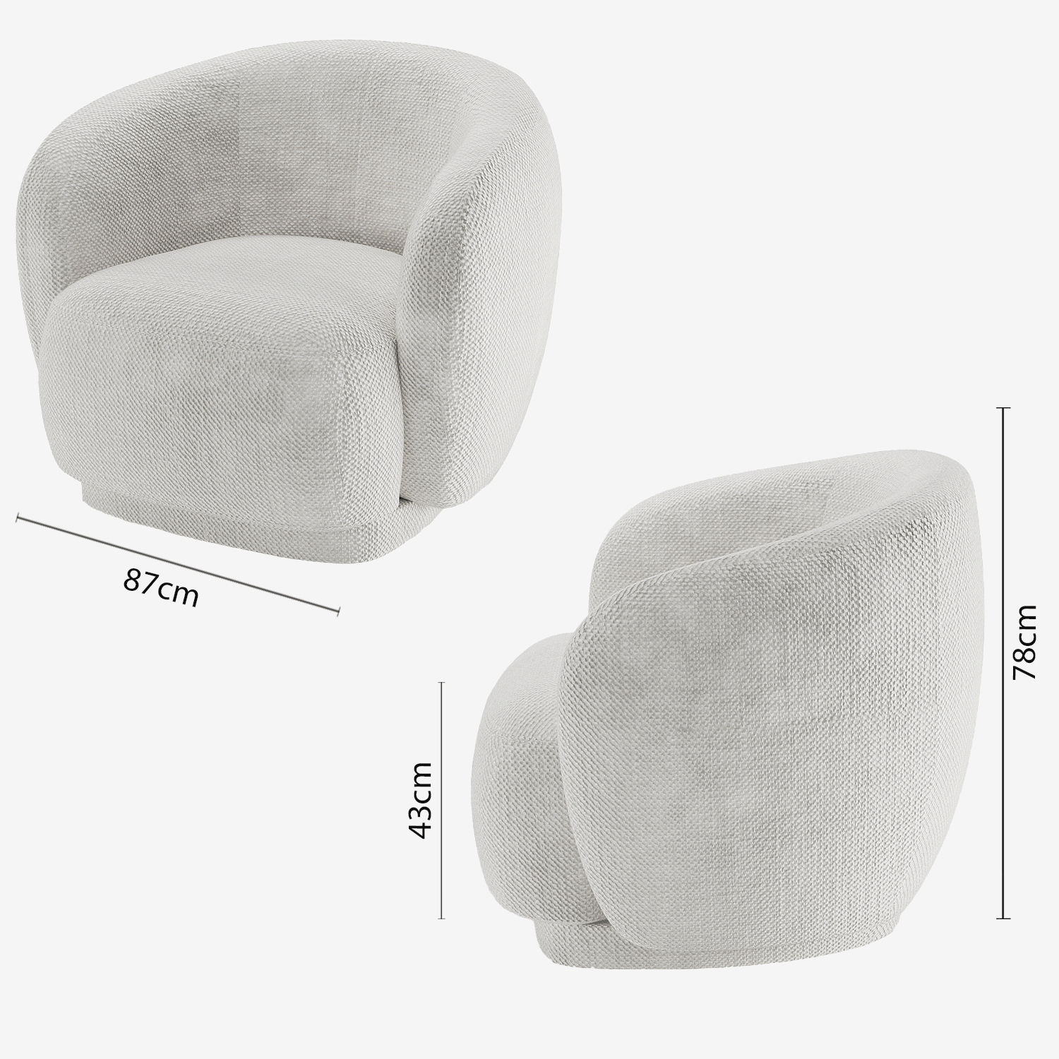 Fauteuil design demi-tonneau tissu chenille blanc Victoria
