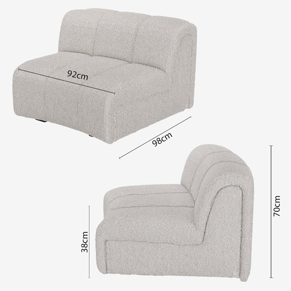 Chauffeuse d’angle pour canapé modulable en tissu bouclette gris-crème Hélène