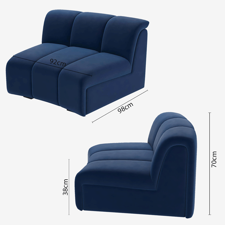 Chauffeuse d’angle pour canapé modulable en velours bleu marine Hélène