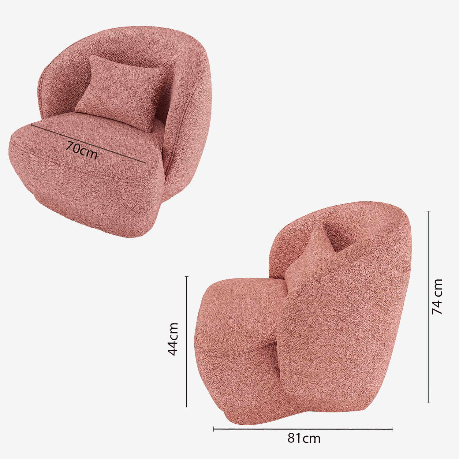 Fauteuil design bouclé rose Pablo
