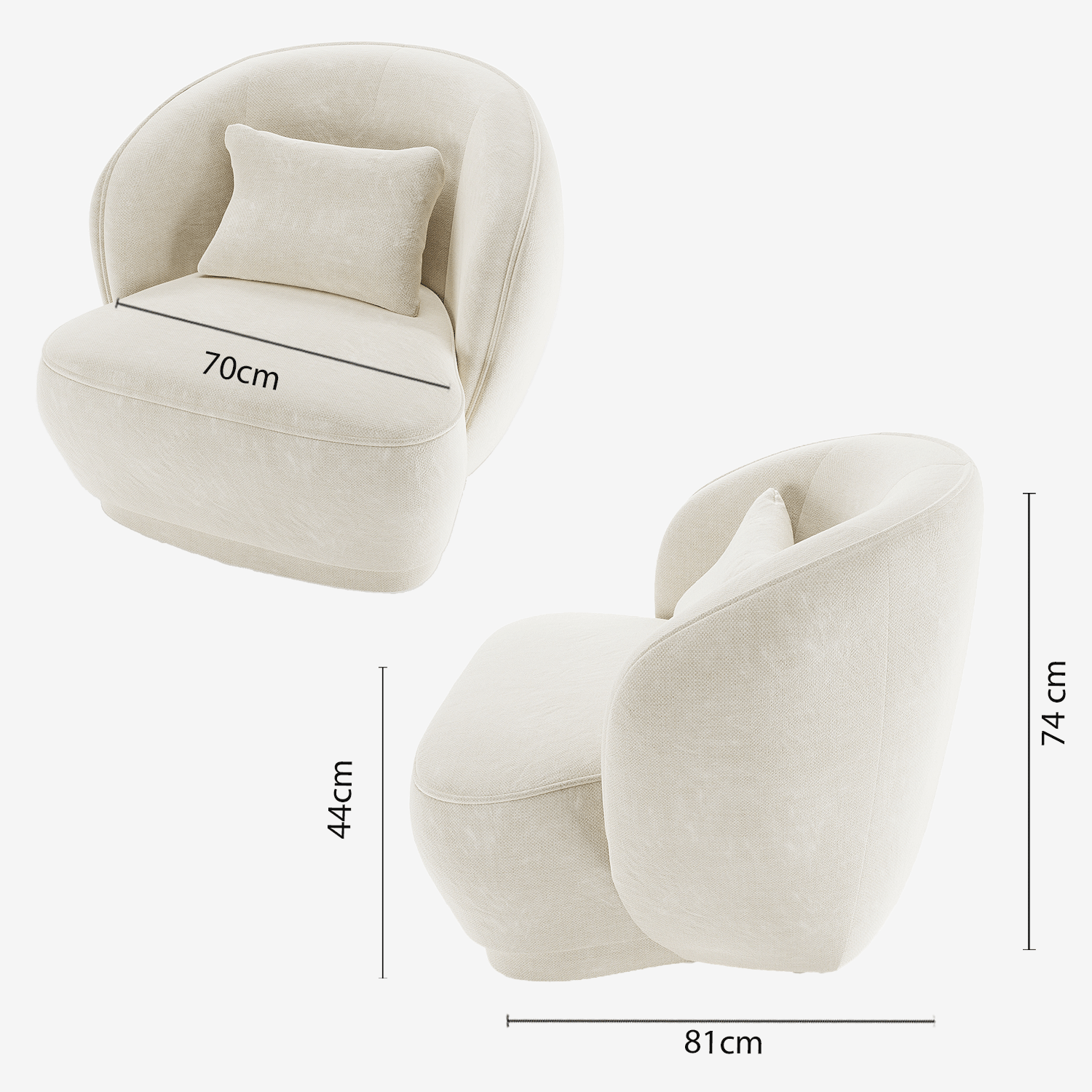 Fauteuil design en velours vintage crème Pablo