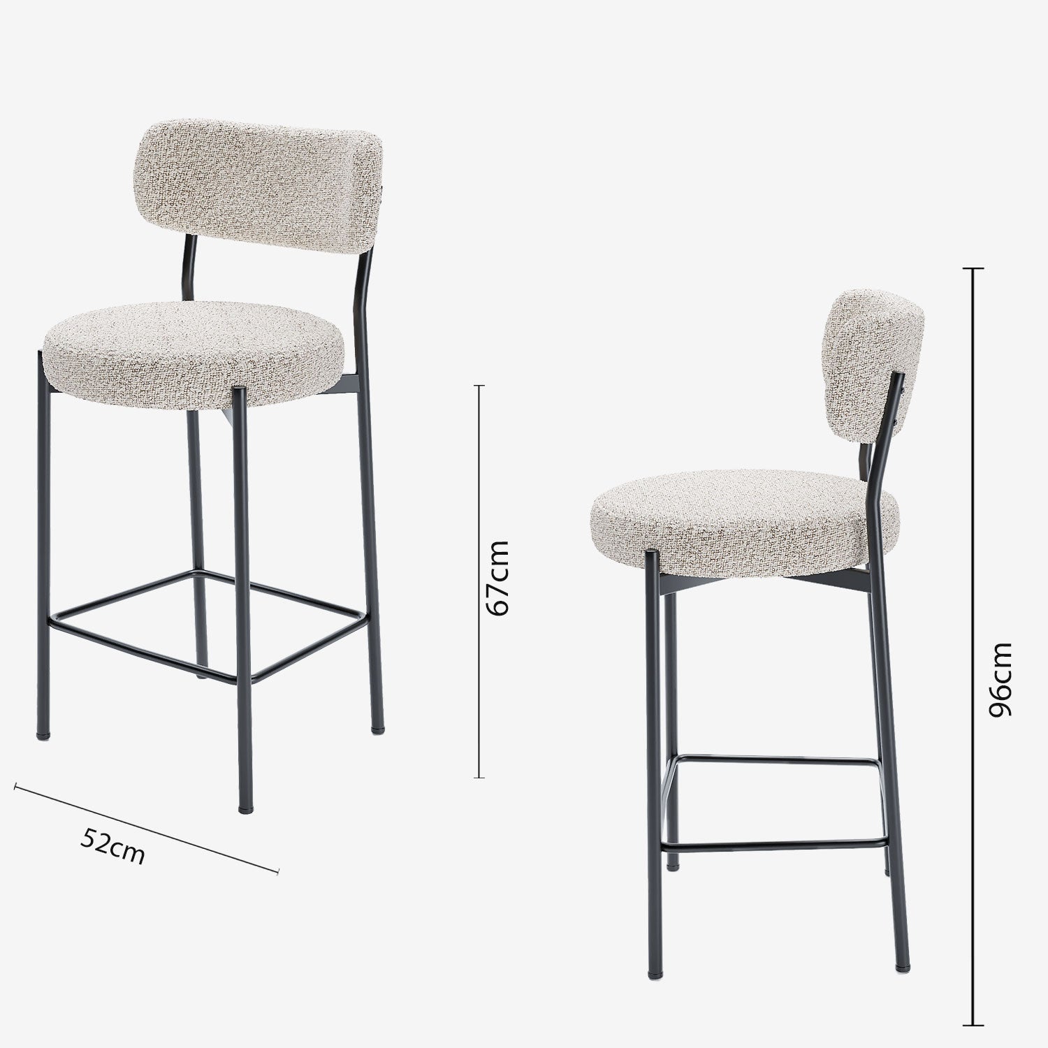 Lot de 2 fauteuils de bar bouclette grise et blanche Lili