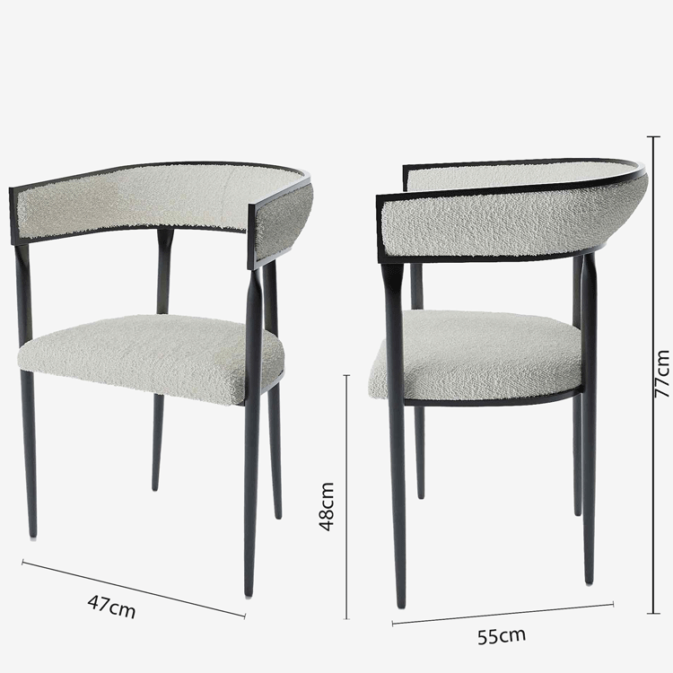 Chaise de salle à manger design dossier arrondi bouclette blanche Aurore