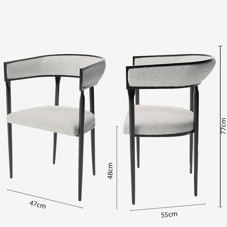 Chaise de salle à manger design dossier arrondi bouclette gris crème Aurore