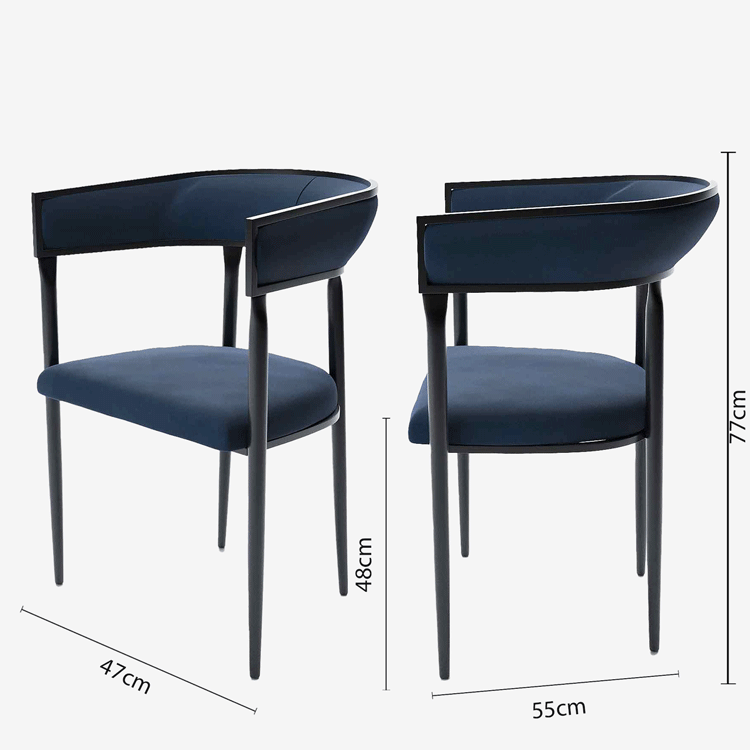 Chaise de salle à manger design dossier arrondi velours bleu marine Aurore
