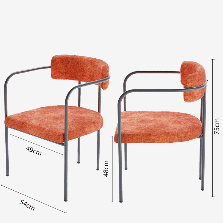 Chaise de salle à manger tapissée avec accoudoirs, velours ocre, Barbara