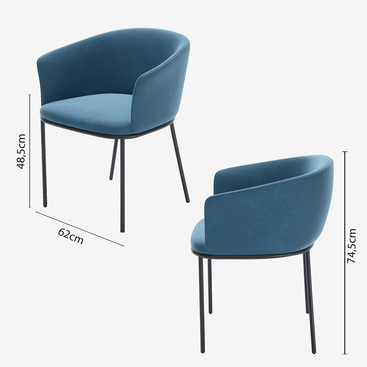 Lot de 2 fauteuils de salle à manger en velours bleu Andréa