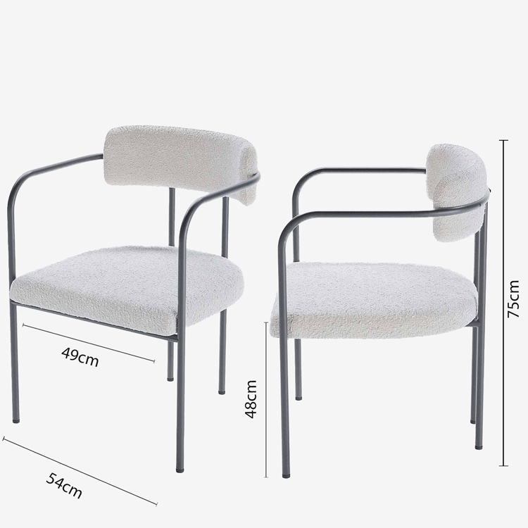 Chaise de salle à manger tapissée avec accoudoirs bouclette blanche Barbara