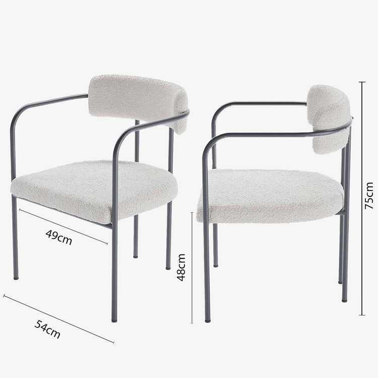 Chaise de salle à manger tapissée avec accoudoirs, bouclette gris-crème Barbara