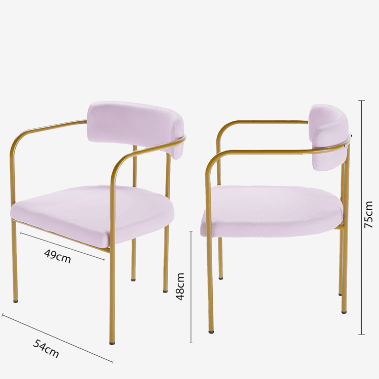 Chaise de salle à manger tapissée avec accoudoirs velours rose clair Barbara