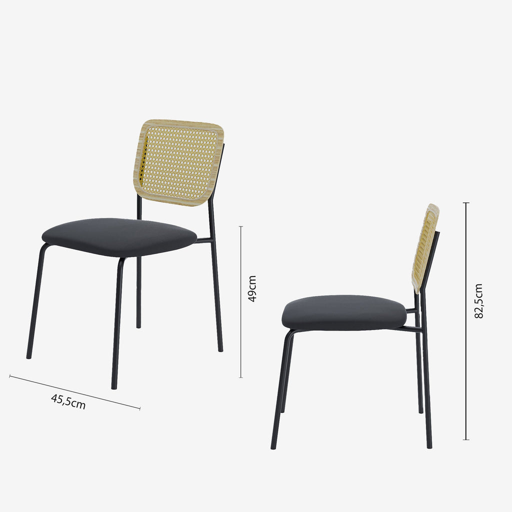 Lot de 2 chaises en rotin et velours noir Juna