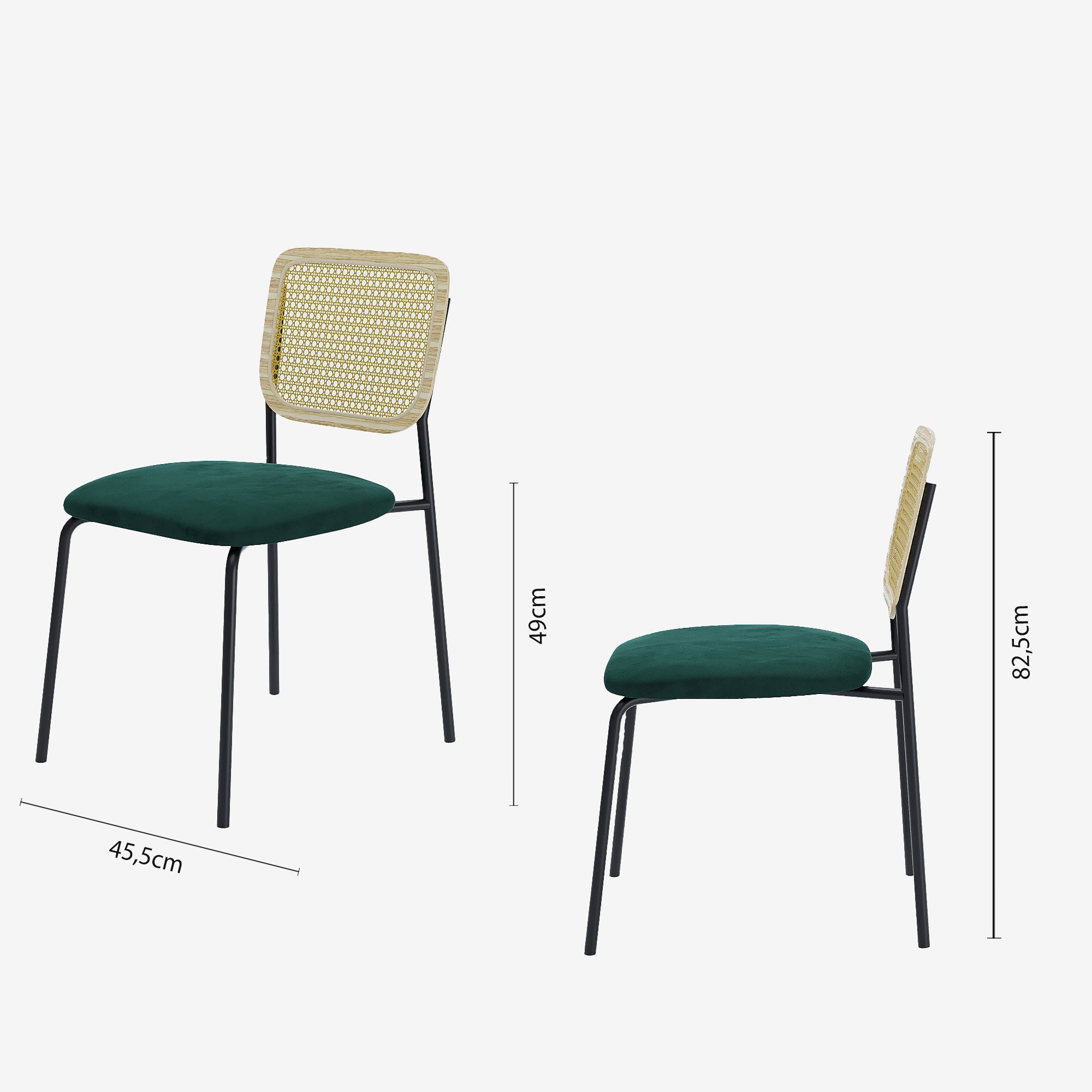 Lot de 2 chaises en rotin et velours vert Juna