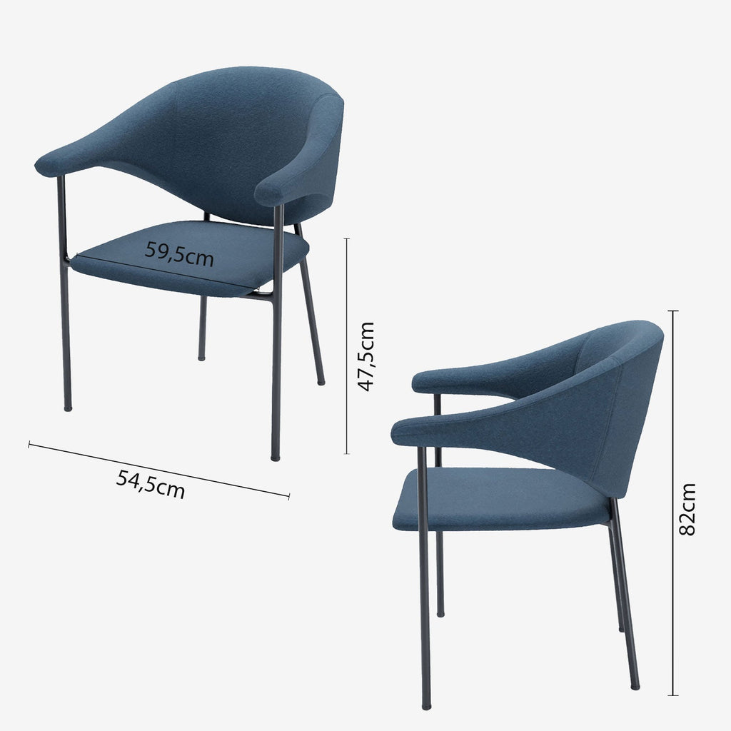 Lot de 2 chaises avec accoudoir design en velours bleu Jeanne