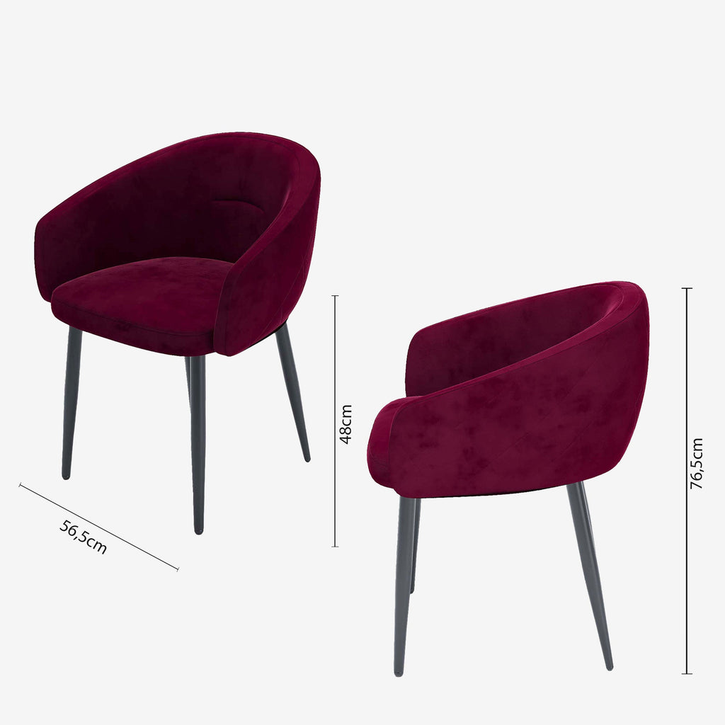 Paire de fauteuils de table design en velours bordeaux Eugénie