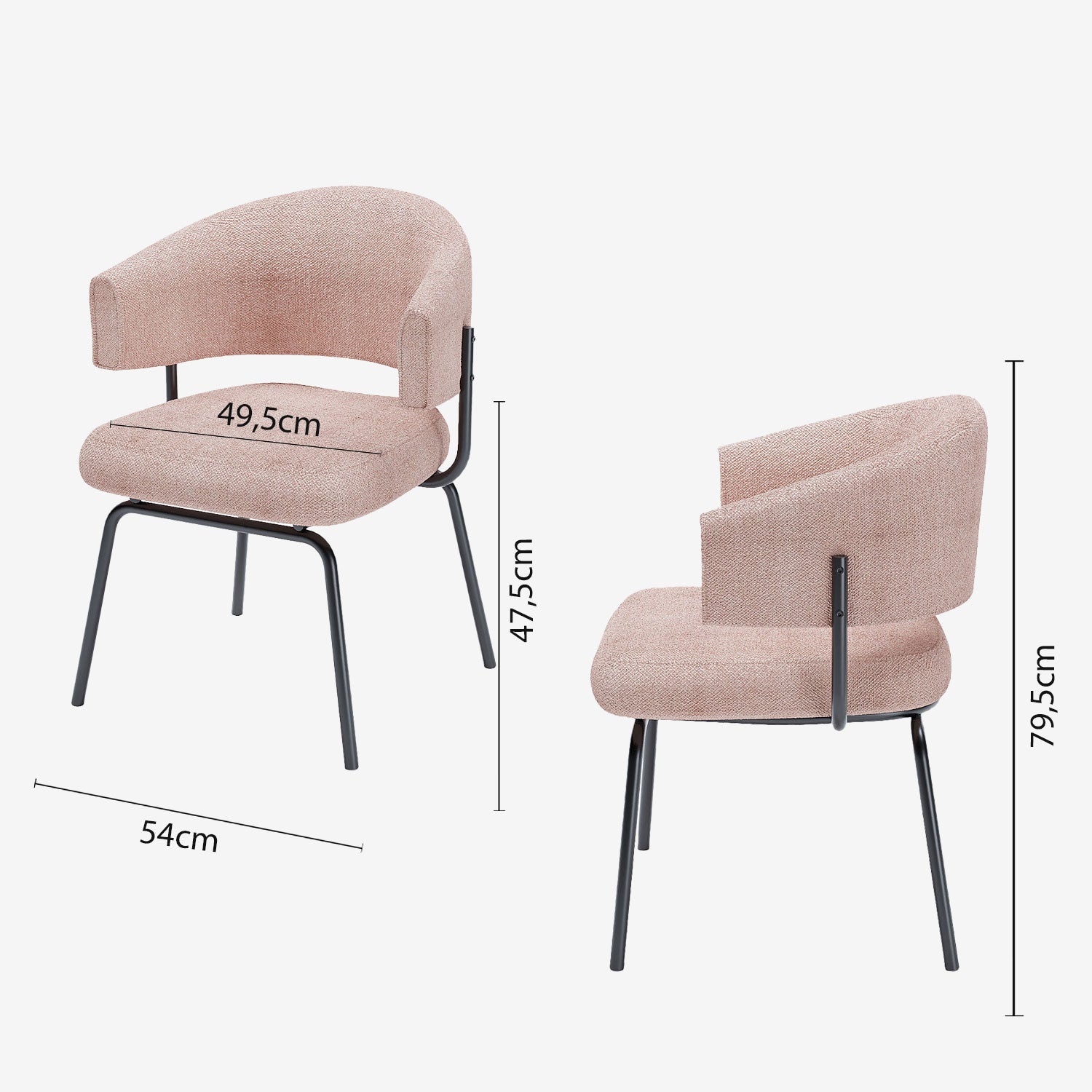 Lot de 2 chaises avec accoudoir tendance en tissu chenille rose poudré Silva