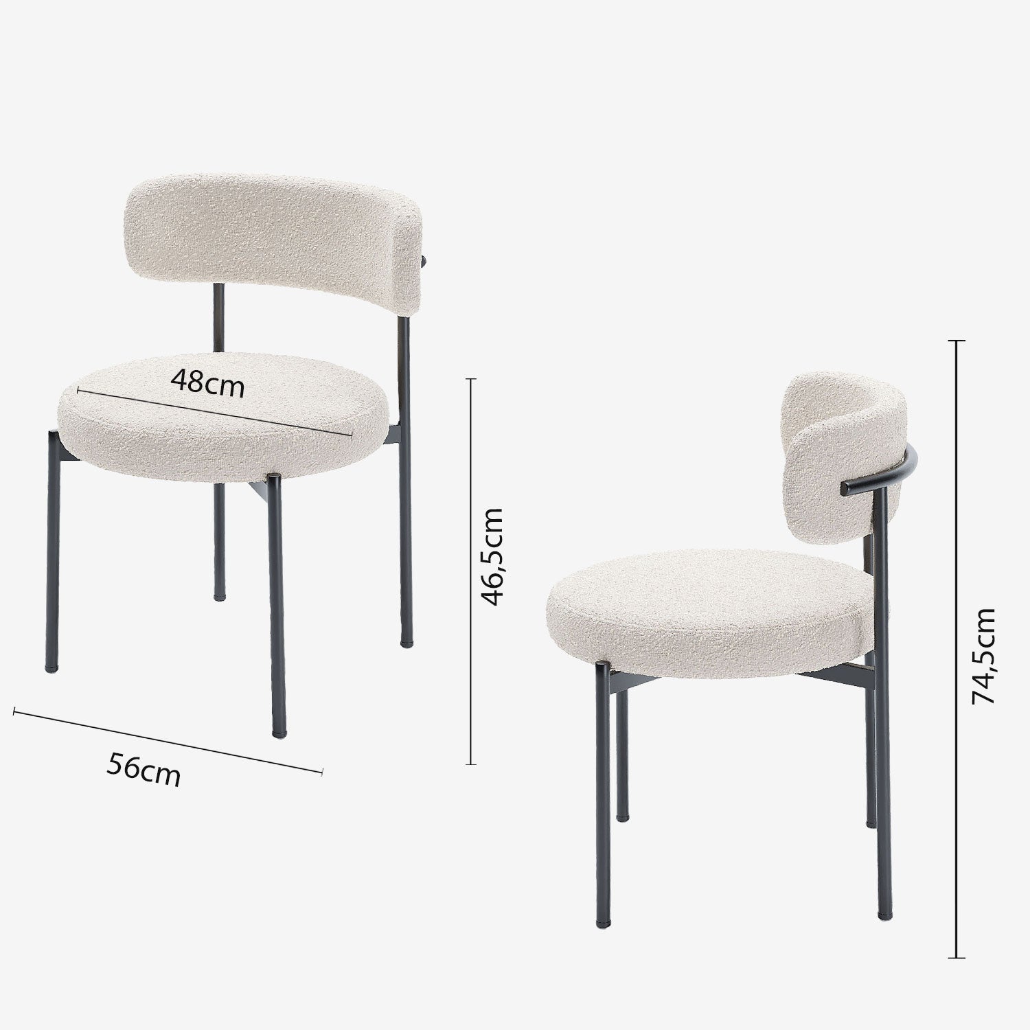 Lot de 2 chaises de table bouclette blanche Scarlett