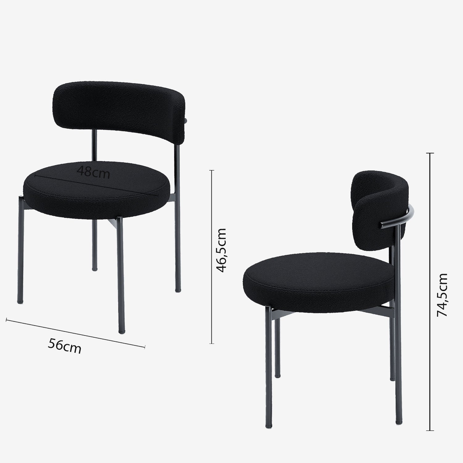 Lot de 2 chaises de table bouclette grise anthracite Scarlett