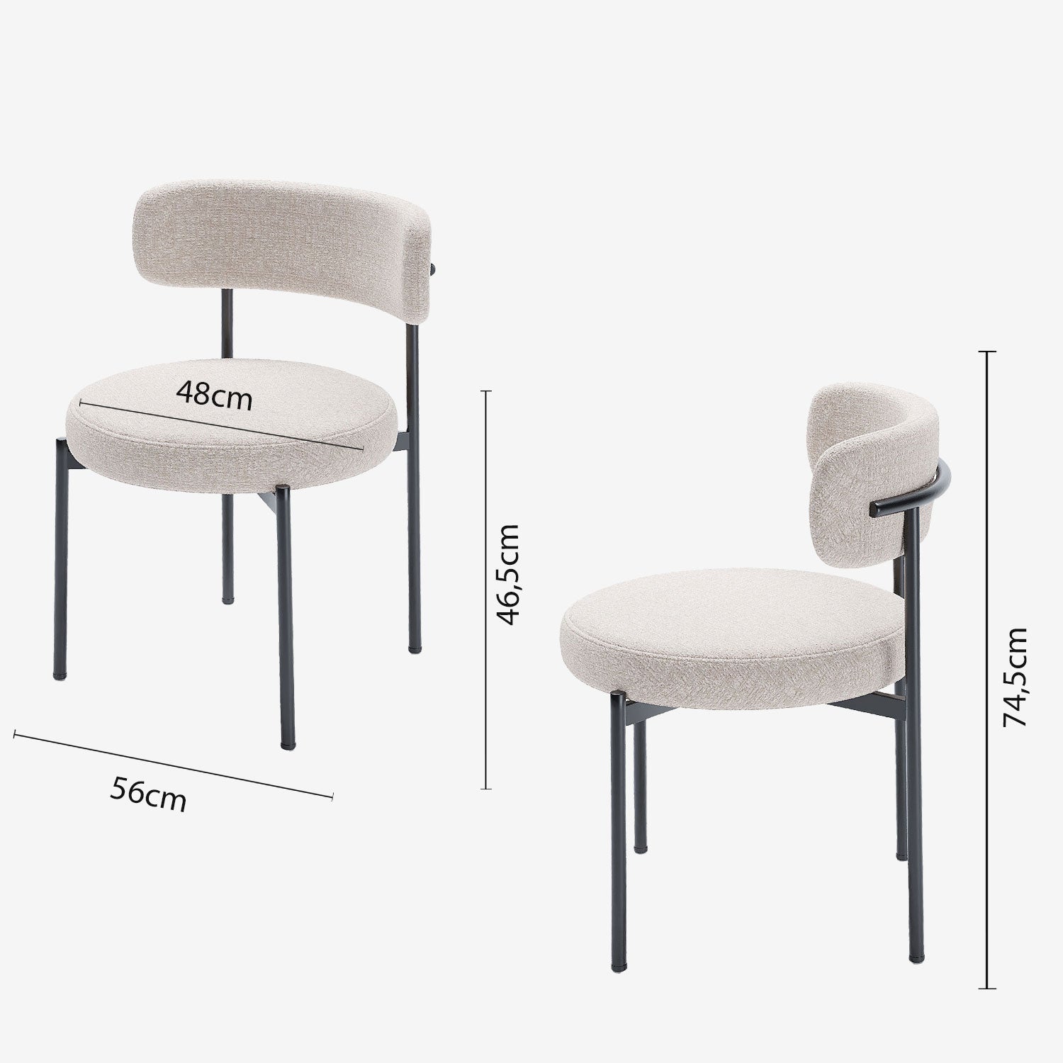 Lot de 2 chaises de table velours crème Scarlett