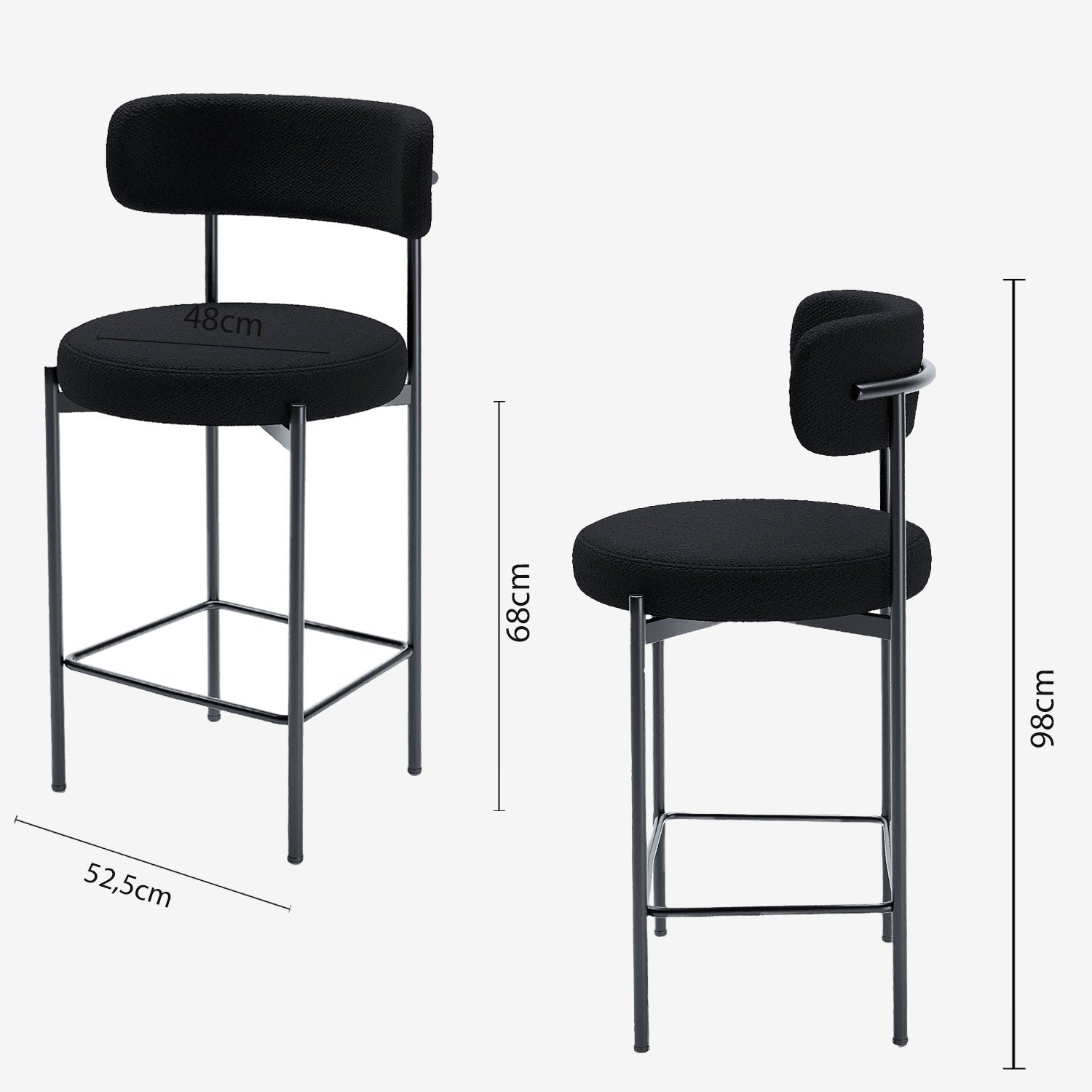 Lot de 2 tabourets de bar bouclette gris anthracite Agathe