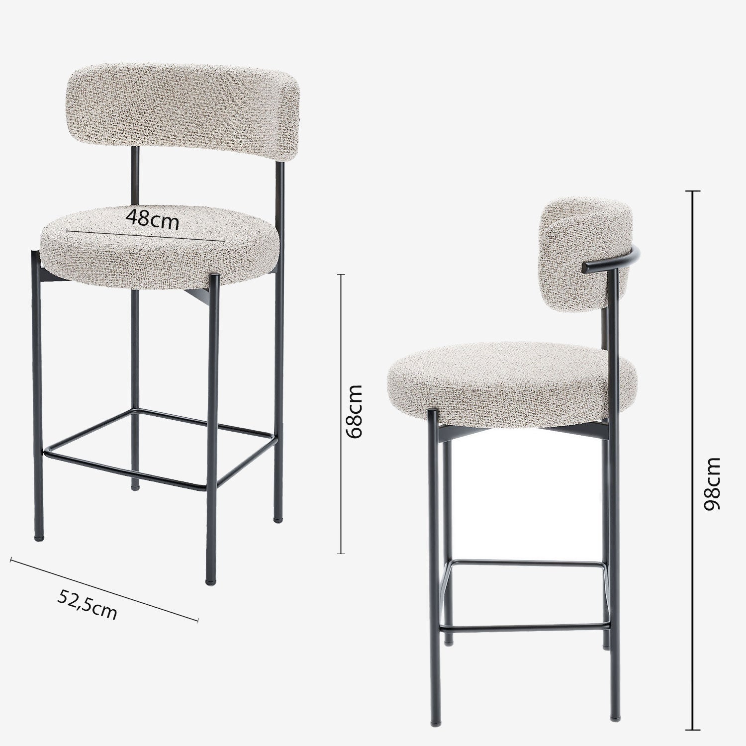 Lot de 2 tabourets de bar bouclette grise & blanche Agathe