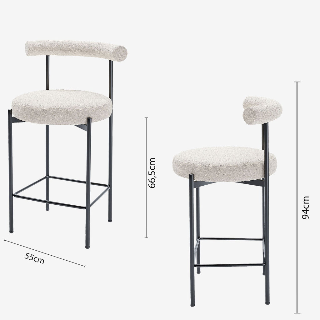 Lot de 2 chaises de bar bouclette blanche Charlotte